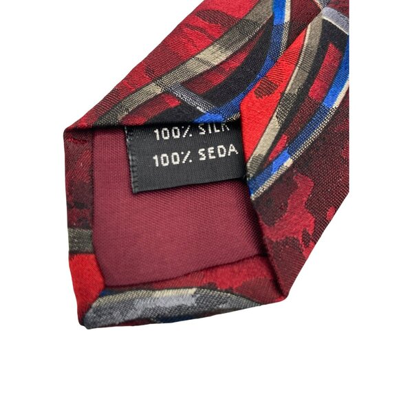 J. Ferrar Red MCM Retro Italy Italian Silk Tie Neck Luxury Vintage Mens - Picture 4 of 6